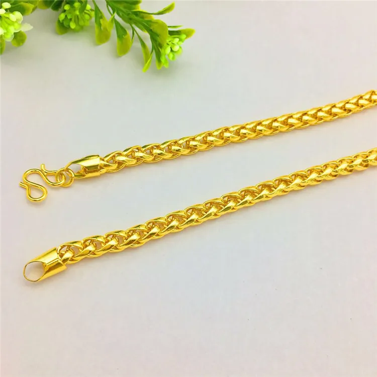 Fashion Luxury Thailand Sand Gold 14K Necklace Thick Yellow Gold Chain Necklace for Women Men Wedding Engagement Jewelry Gifts