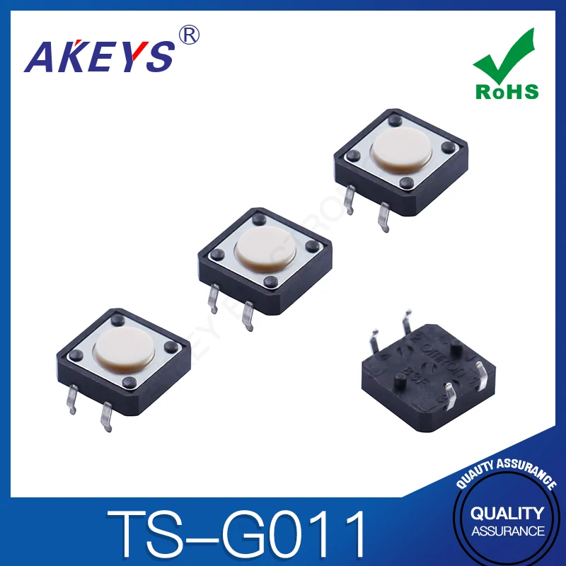 30PCS TS-G011 12*12*4.3 Touch Switch 4-foot Vertical Straight Insert with Fixed Foot White Key Connector