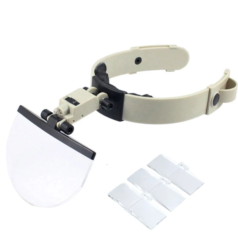 Illuminated Head Wearing Magnifying Glass Large Lens 2X 3.5X 4.5X 5.5X Hand Free Headband Magnifier Lupa for Reading Embroidery