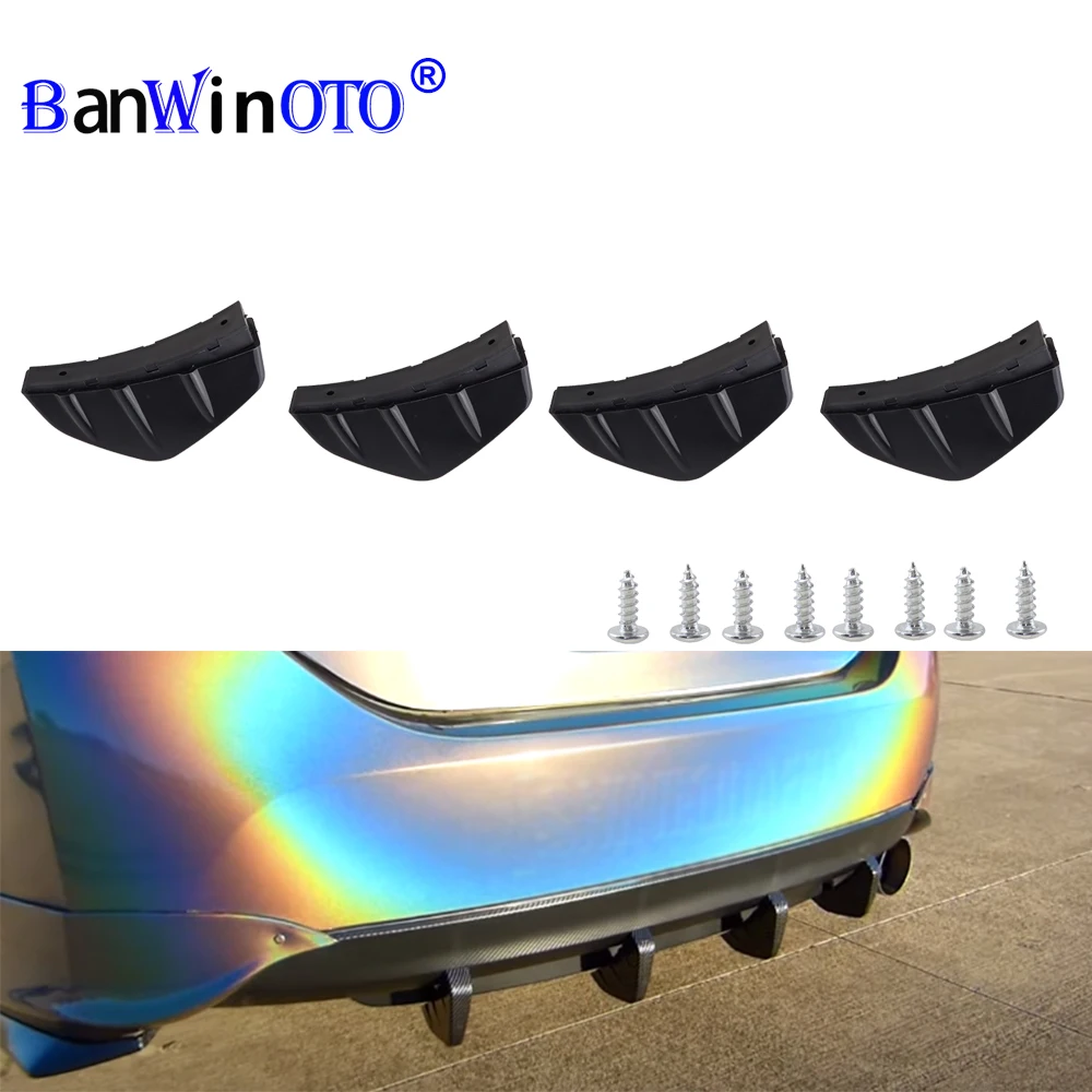 

4 шт./компл., универсальный модифицированный задний бампер автомобиля, диффузор для губ, спойлер, защита от царапин, шасси, плавники акулы, сплиттер, молдинг, отделка