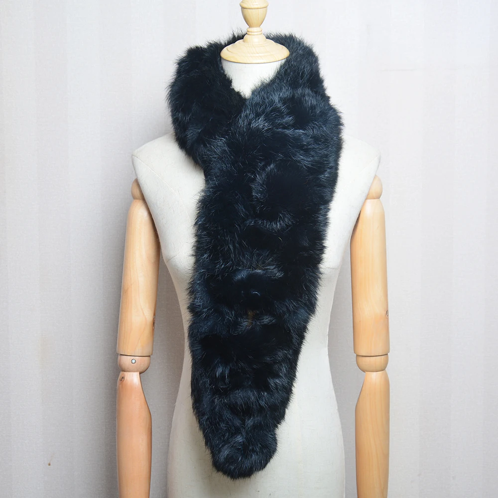 Women Winter Rabbit Fur Scarf 100% Natural Rabbit Fur Fashion warm And Soft Neckerchief Wholesale Pompoml Fur Scarves Headbands