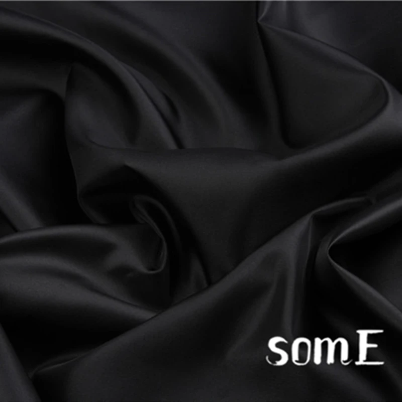 Soild Color Twill Silk Satin Fabric Black White Silk Polyester Cloth DIY Packing Gift Box Dress Clothes Lining 100cm long