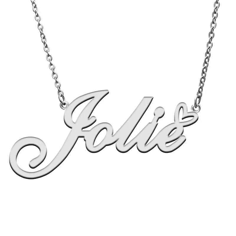 Jolie Name Heart with Necklace for Women Stainless Steel Dainty Nameplat Pendant Jewelry Girl Mother Birthday Gift