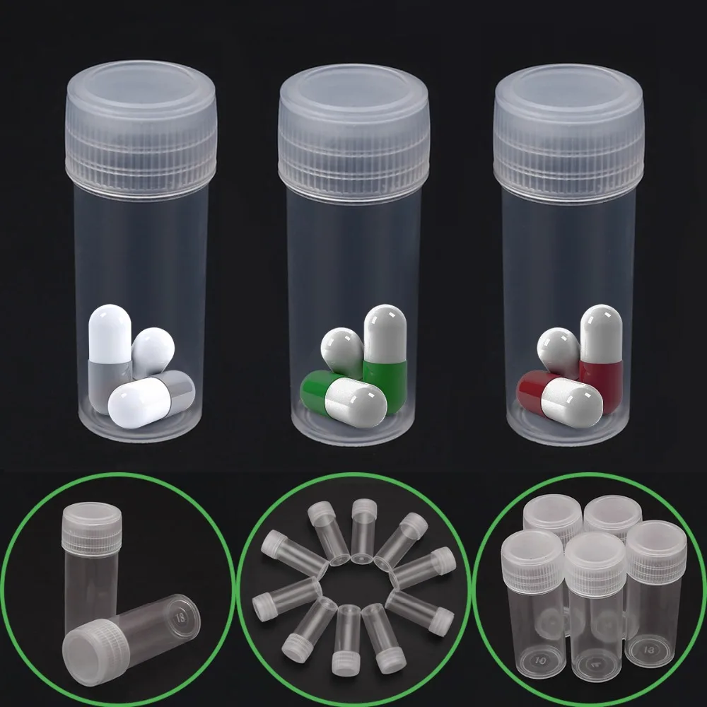 

10pcs 5g Plastic Test Tubes Vials Sample Bottle Powder Craft Bottles Small Medicine Pill Capsule Storage Container Screw Cap