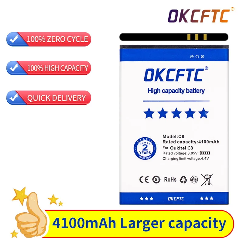 OKCFTC Original 5.5inch for Oukitel C8 Battery Real 4100mAh Backup Battery Replacement For Oukitel C8 Mobile Phone