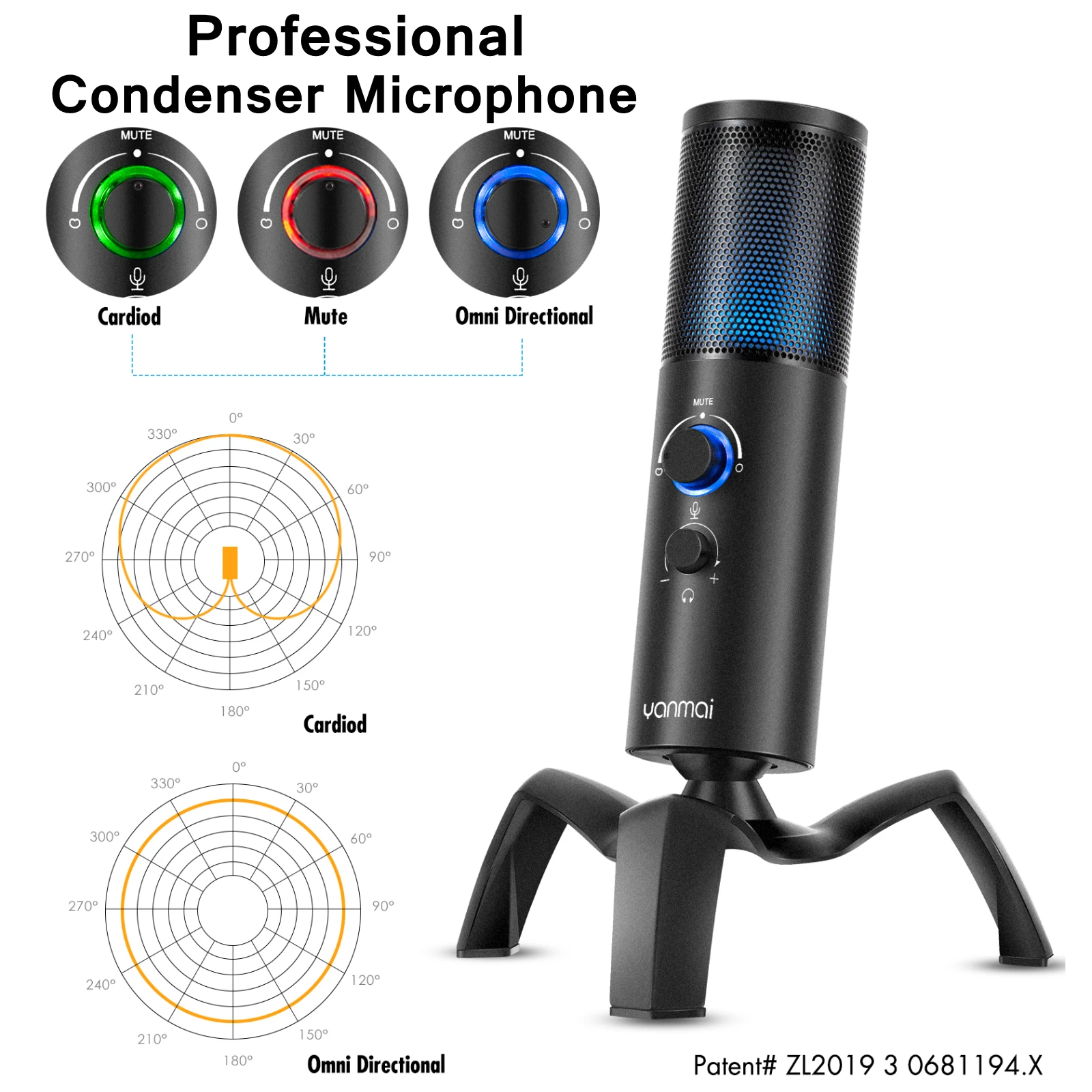 

Q18 Professional Condenser Microphone Gaming Streaming Video Studio USB Microphone For PC Computer Recording Mic with RGB Light