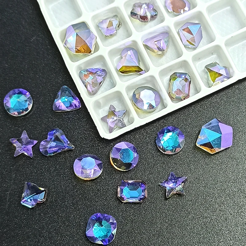 

Sharp Bottom Nail Art Rhinestones Transparent Aurora Phantom Amethyst Fashion Fingernail DIY Decoration 30pcs/100pcs