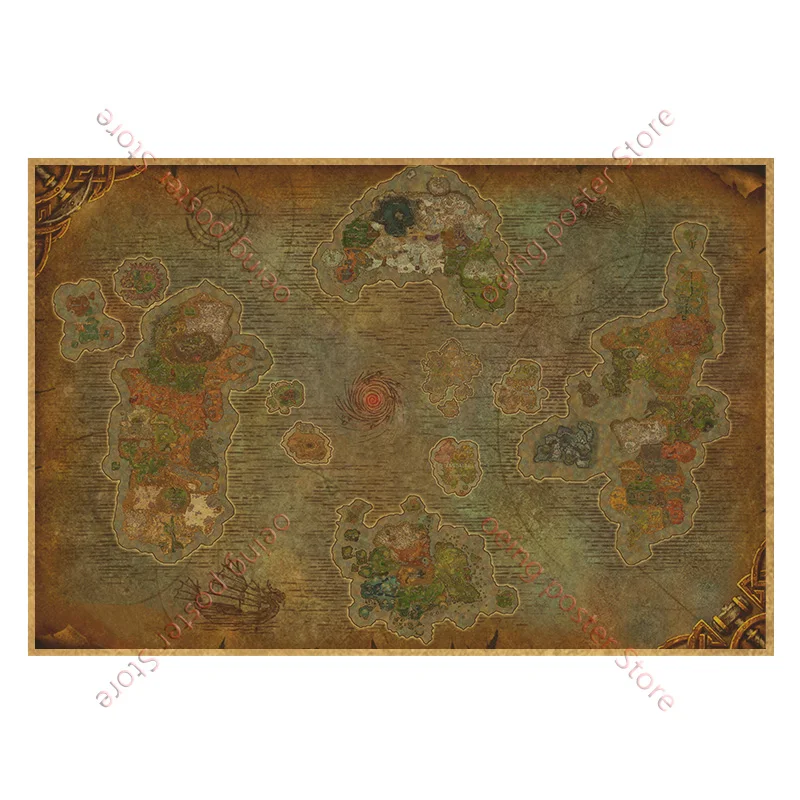 World Of Warcraft Map Game Poster Kraft Paper painting Wall Art home decor WOW Posters World Map Wallpaper Living Room Decor