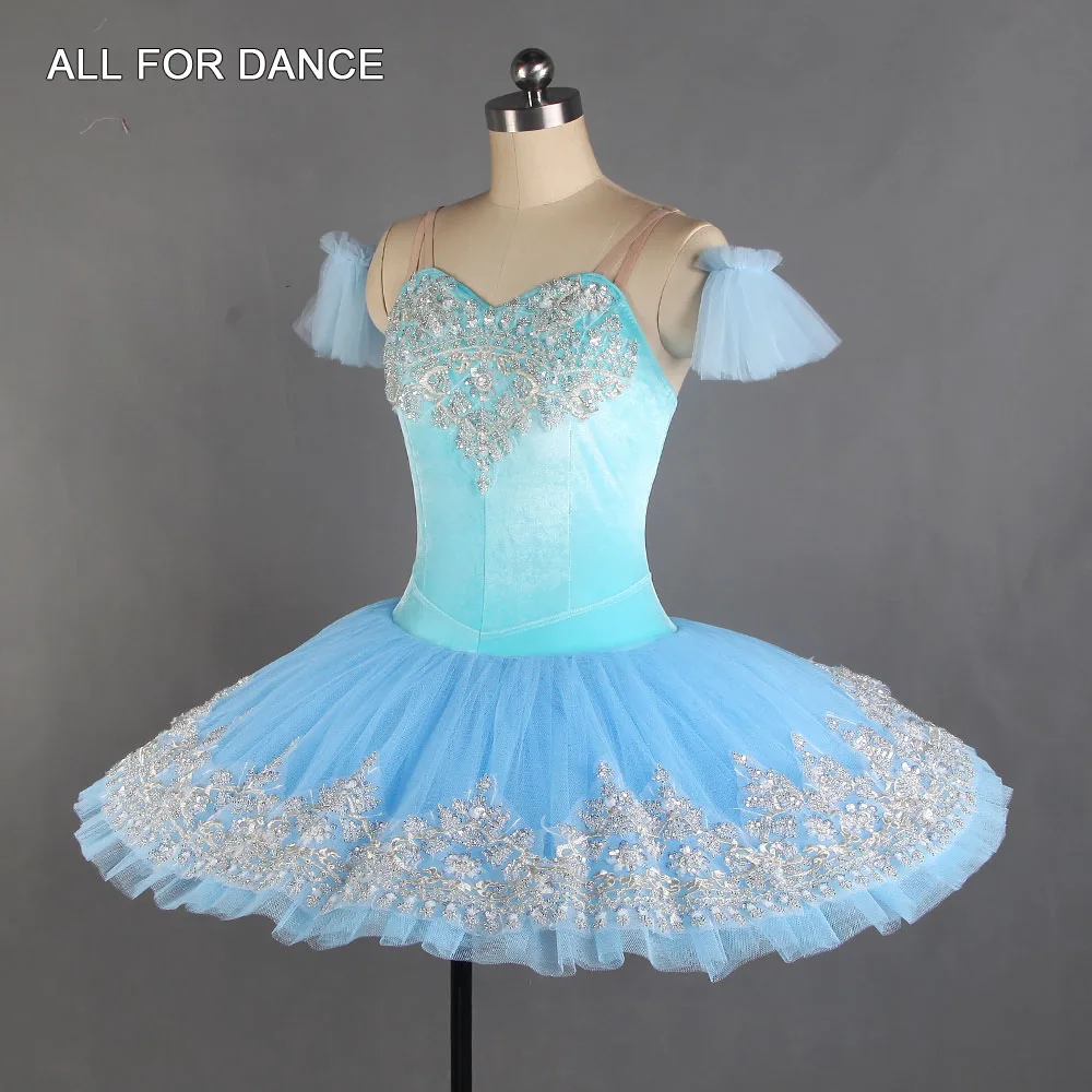 BLL435 tutú de Ballet profesional de terciopelo, vestido tutú con plato azul cielo para niñas, traje de baile de bailarina, tutús de actuación