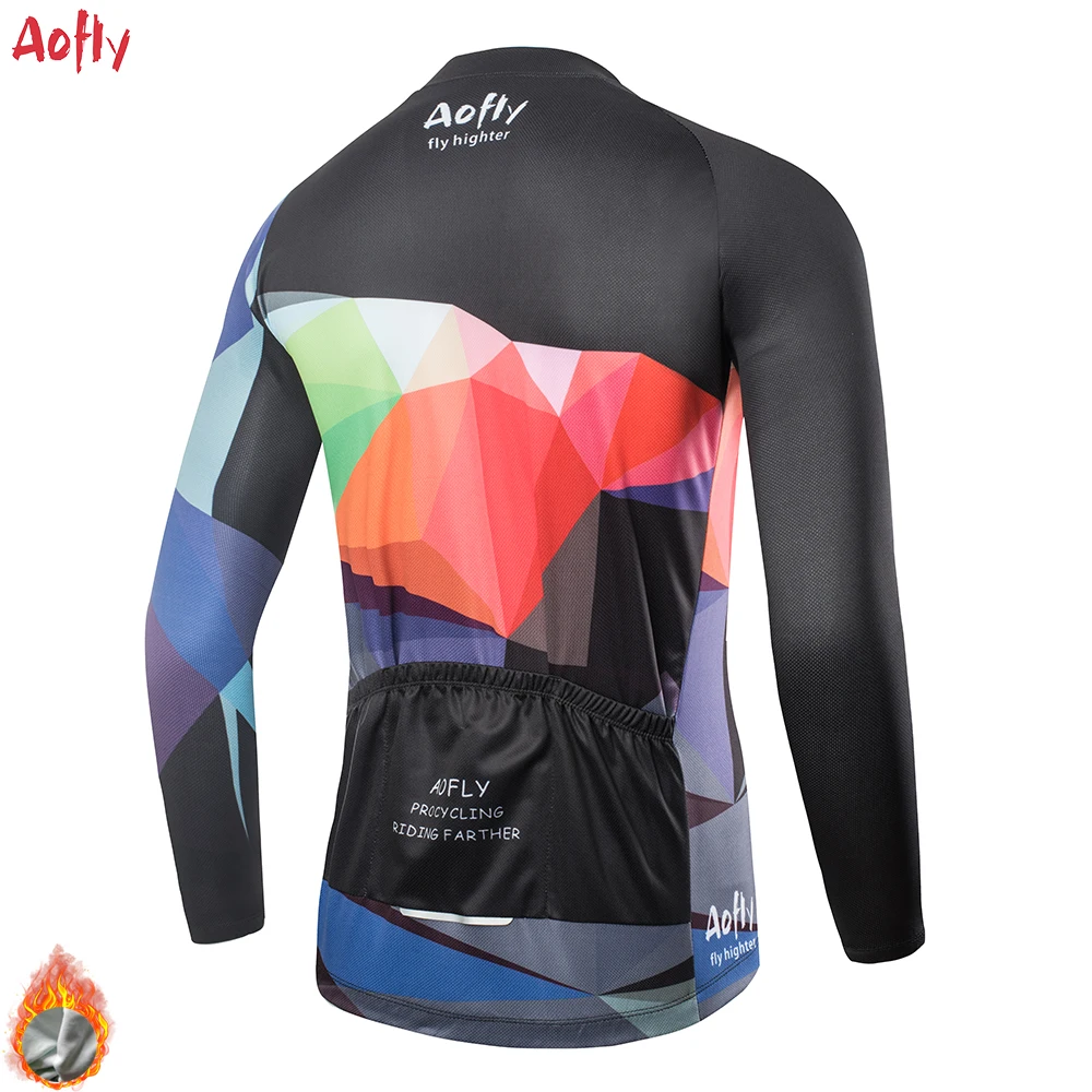 2021 AOFLY Winter Cycling Jersey Set Keep Warm Team Racing Sport Bicycle Jersey Mens Cycling Clothing Long Bike Jersey Maillot L