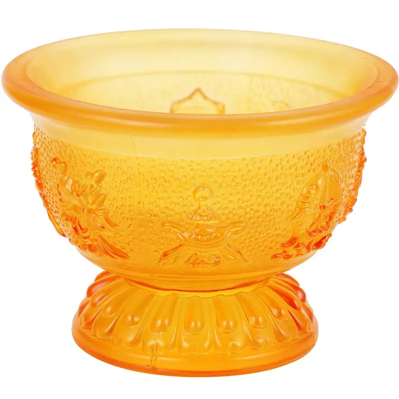 Eight Auspicious Water Supply Cups for Buddha, Seven Tribute Home Front Lotus 8.5cm Amber