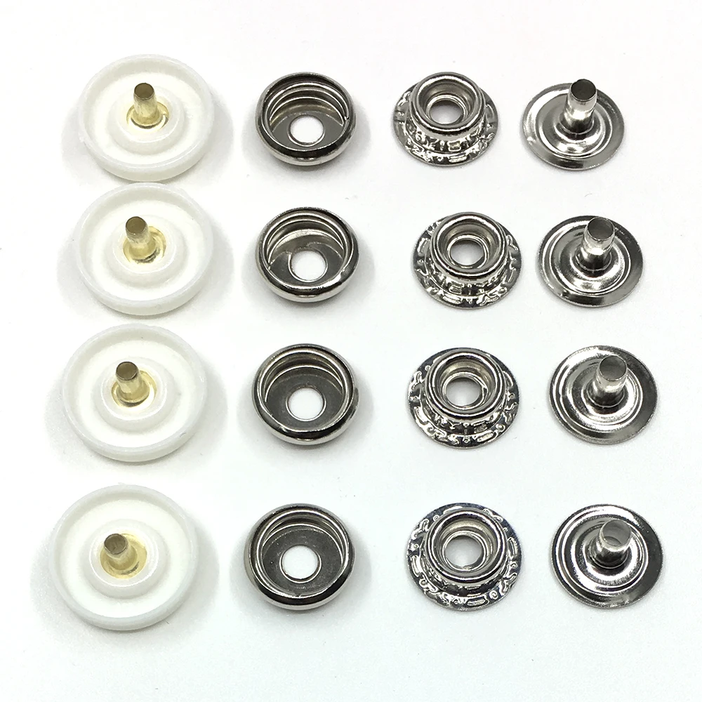 50 Sets Druckknöpfe, 15 mm, 17 mm obere Abdeckung, schwarzes und weißes Nylonmaterial, Knöpfe, Kunststoff-Druckknöpfe, Nietenknopf, T3T5, T8-Zubehör