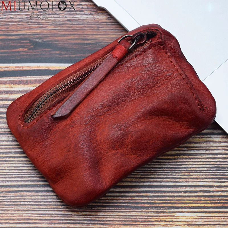 Genuine Leather Coin Purse Men Vintage Original Leather Handmade Small Mini Wallet Card Holder Money Bag Women Zip Change Purses