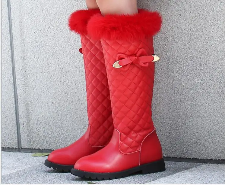 New red Genuine Leather Girls Knee-high Boots Princess Children\'s Tall Boots High Kids Shoes Girl Shoes Knee Fashion  Boots