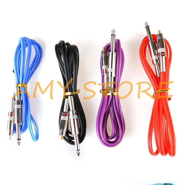 A and B D Type 6Ft 1.8m Red Black Blue Yellow Purple Flexible Silicone RCA Clip Cord Plug 1/4" Tattoo Machine Power Supply