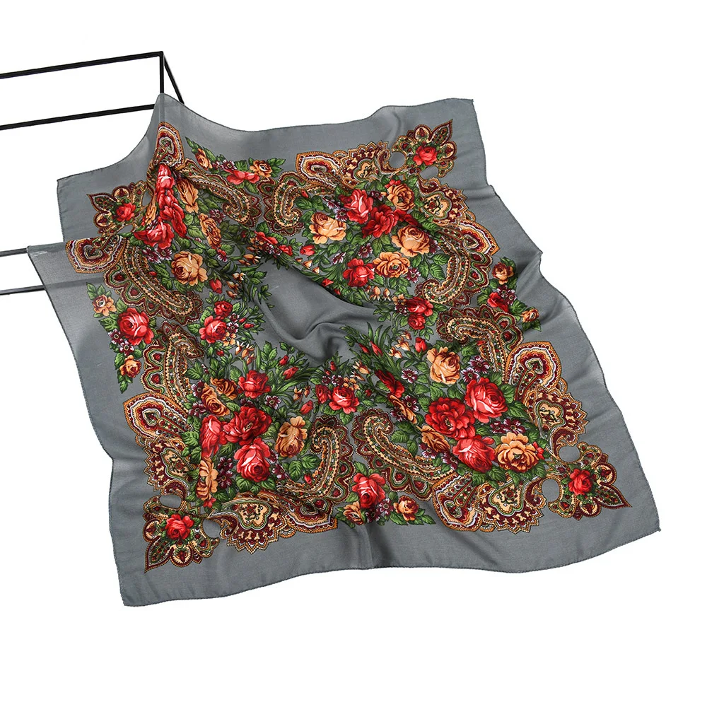 Russian Scarf Ukraine Handkerchief Women Head Bands Square 80x80CM Ethnic Floral Pattern Flower Neck Head Scarf Hijab Hood Scarf