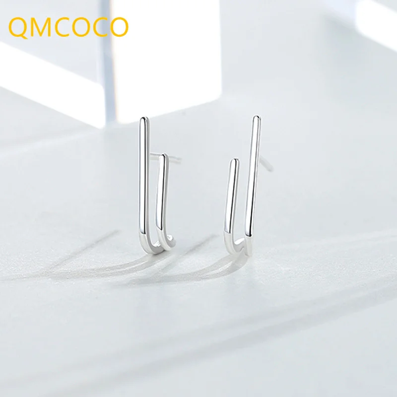 

QMCOCO Simple Silver Color Punk Stud Earrings Creative Personality 2021 Trendy Hip-Hop INS Geometry For Woman Party Gifts