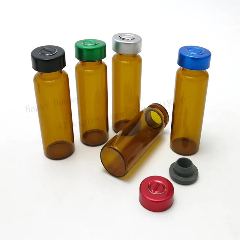 100 x 15ml amber glass bottles with colorful aluminum filp off cap,15cc glass sample vials with butyl silicone rubber stopper