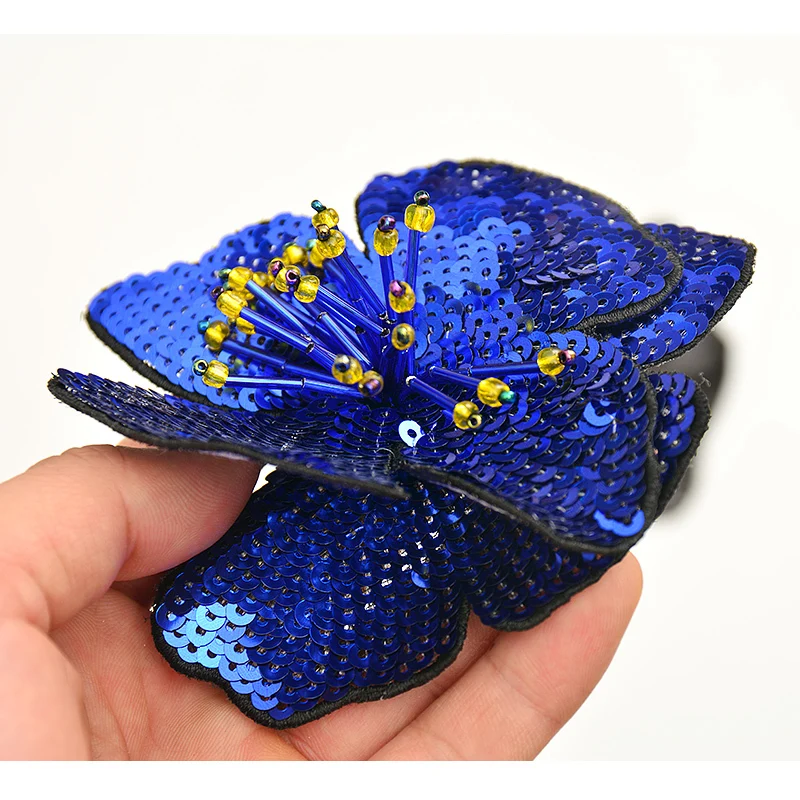 AHYONNIEX 1 Piece Fashion Large Sequined Flower Parches DIY Applique for Clothes Sew On 3D Patch