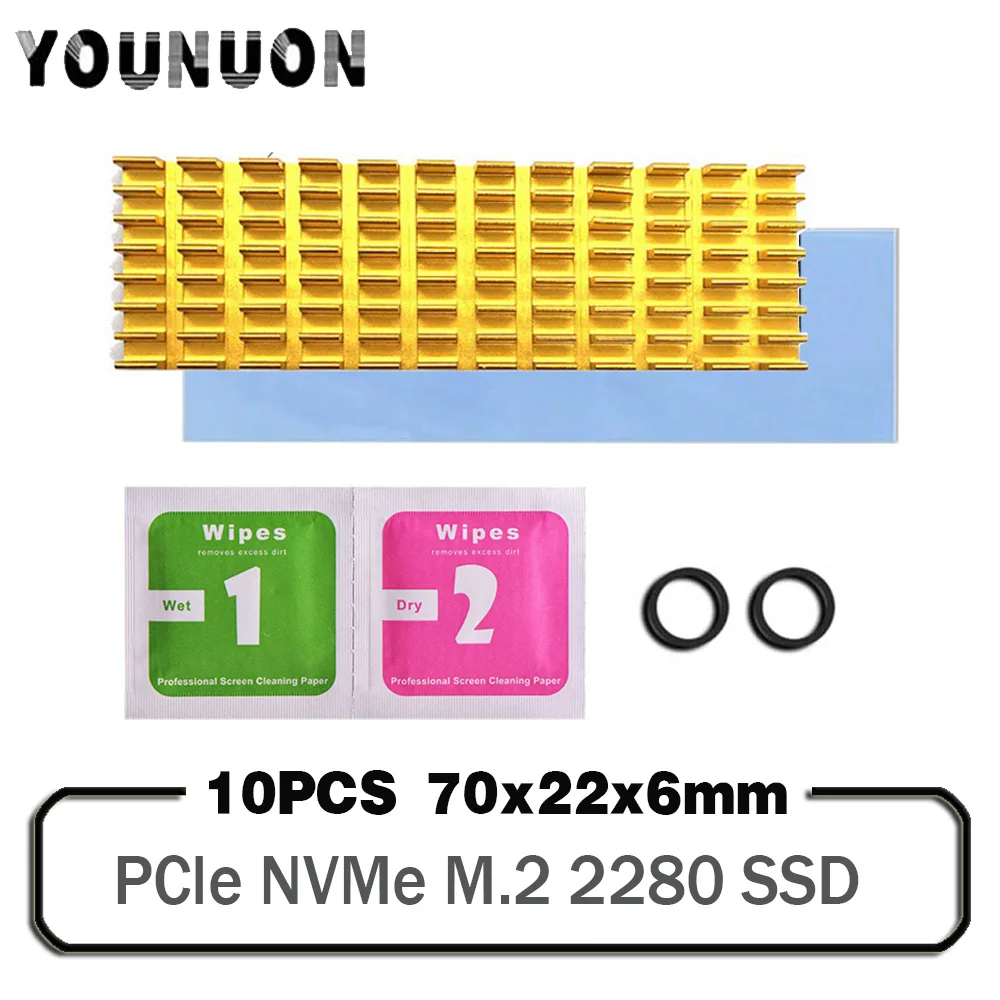 10Pcs YOUNUON Aluminum Heatsinks for PCIe NVMe M.2 2280 SSD with Silicone Thermal Pad, DIY Laptop PC Memory Cooling Fin Radiatio