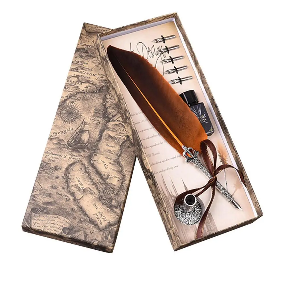 Diskon Besar-besaran!!! Pena Bulu Kuas Kaligrafi Inggris Retro dengan Hadiah Alat Tulis 5 Ujung