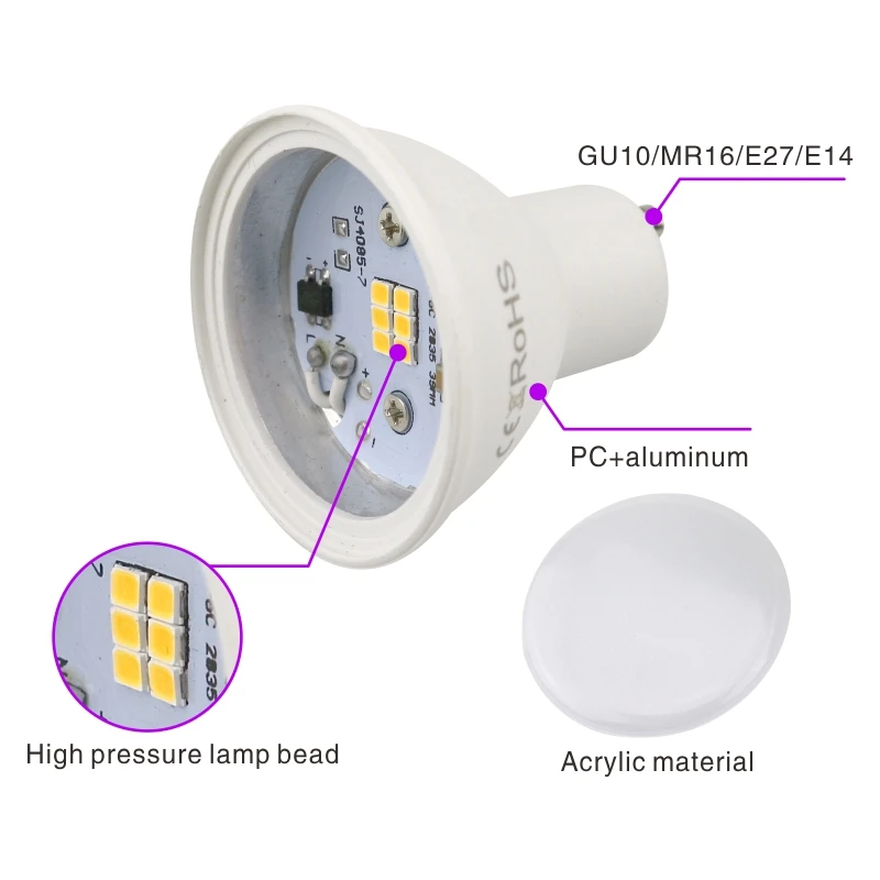 4 Stks/partij Led Lamp E27 E14 MR16 GU10 GU5.3 Lampada Led 6W 220V 24/120 Graden Bombillas Led Lamp spotlight Lampara Led Spot Light