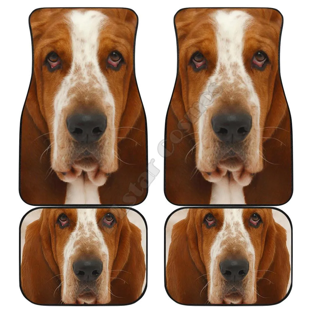 4Pcs Basset Hound Dog Car Floor Mats Funny Dog Face 3D Printed Pattern Mats Fit for Most Car Anti Slip Cheap Colorful