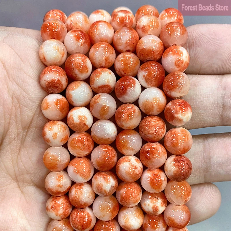 Smooth Natural Stone Orange Persian Jades Round Spacer Beads for Jewelry Making DIY Accessories Bracelets 15'' 6/8/10/12mm