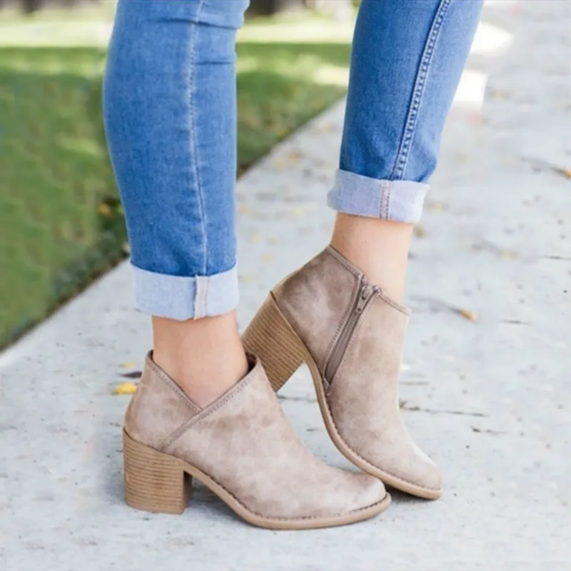 Autumn Women Shoes Retro High Heel Ankle Boots Female Block Mid Heels Casual Botas Mujer Booties Feminina Plus Size 2020
