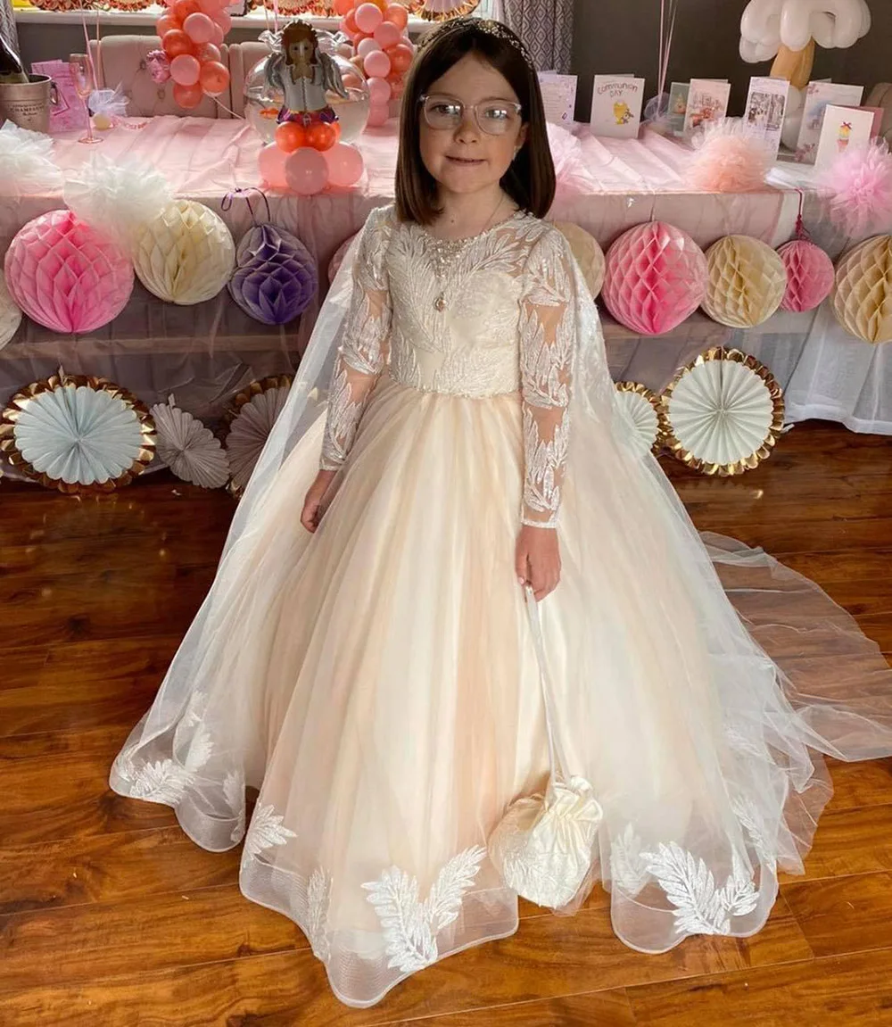 

Little Girl Wedding Dresses Flower Girl Dresses Ball Gown Sheer Neck Cheap Communion Pageant Dresses Gowns