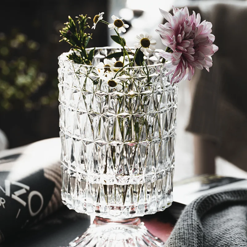 French Creative Crystal Glass Vase Decoration Water Flower Arrangement Flower Bottle Dining Table Living Room Decorations