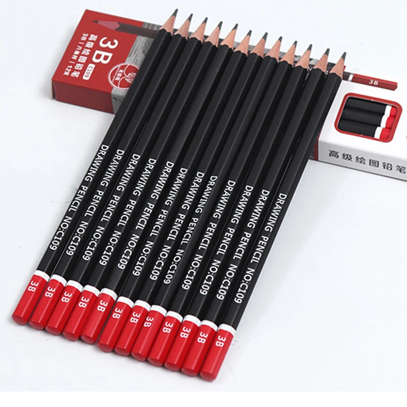 12Pcs/box High Quality Sketch Pencil HB 2B Soft Medium Hard Carbon Pen Office School Drawing Pencil