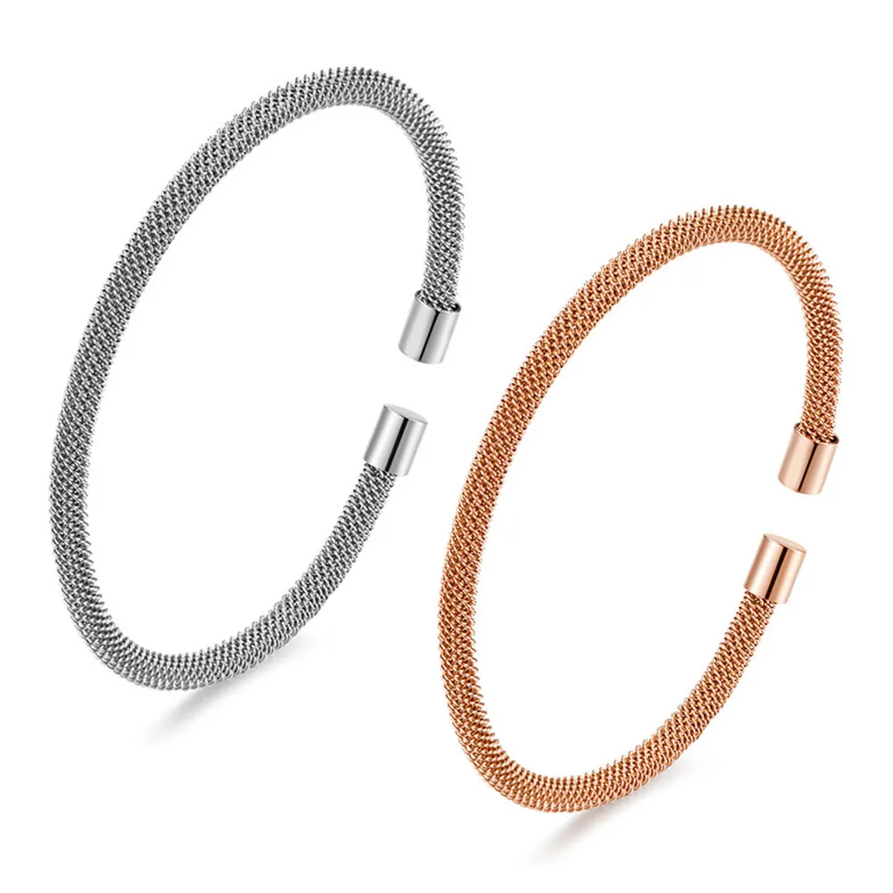 2020 Simple Mesh Rose Gold Color Women bracelet Elegant ladies Stainless Steel Opening Cuff bracelet Jewelry accessories