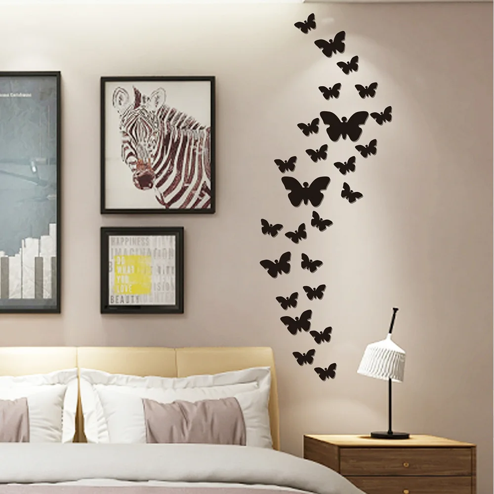 Butterfly Mirror Wall Sticker 3D DIY TV Background Living Room Stickers Christmas Wall Decor Bedroom Bathroom Home Decoration