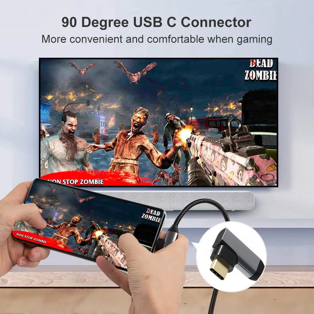 كابل USB نوع C إلى HDMI محول 4K 60Hz HDR 18Gbps الزاوية اليمنى لسوني ماك بوك برو LED العارض صندوق التلفزيون عصا
