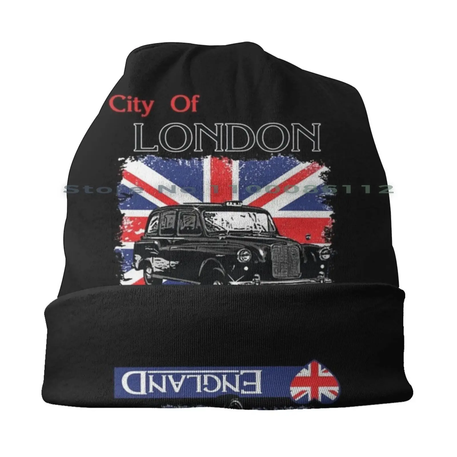 London Uk Classic Retro Beanies Knit Hat United Kingdom Gb Uk British Great Britain England London Cab Taxi Austin Fx4 Flag