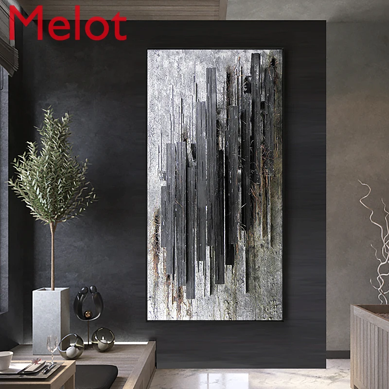 

Simple Black and White Gray Abstract Decorative Painting Minimalist Entrance Painting Corridor Mural Wall Art Decor Home Decor