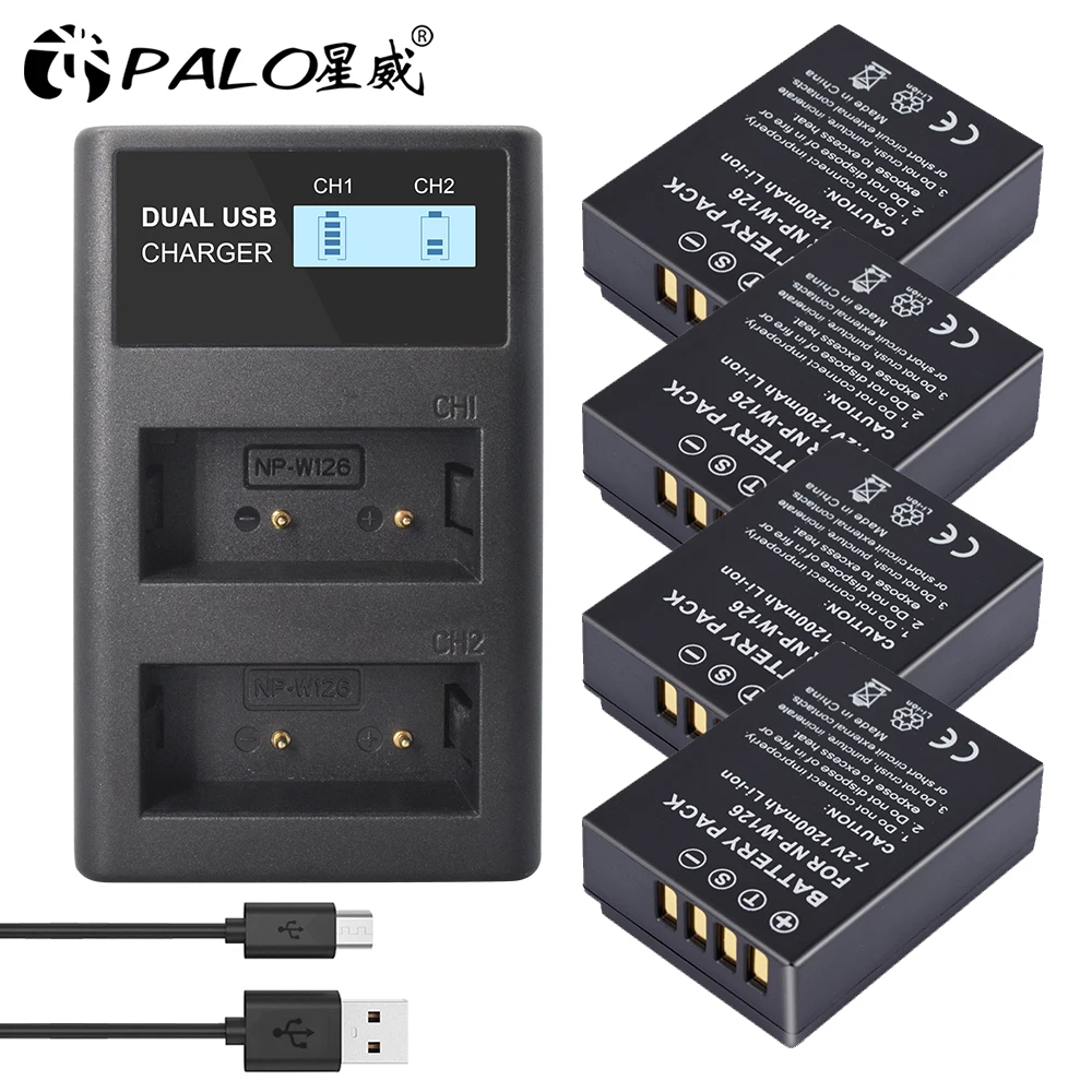 PALO 1200mAh NP-W126 NP W126 NPW126 Batteries + LCD Dual Charger for FUJIFILM X100V X-T200 X-T100 X-T3 X-A2 X-A7 X-E2 X-E3 X-H1