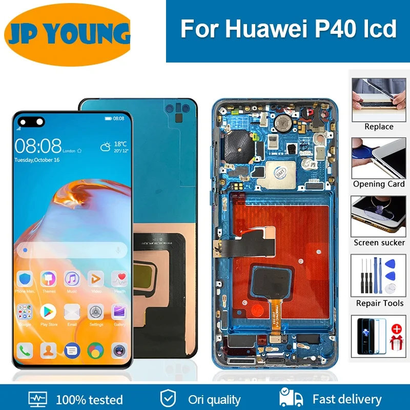 

6.1" Original LCD Display For Huawei P40 LCD Display Touch Screen With Frame P40 ANA-NX9 LX4 AN00 TN00 Screen Digitizer Assembly