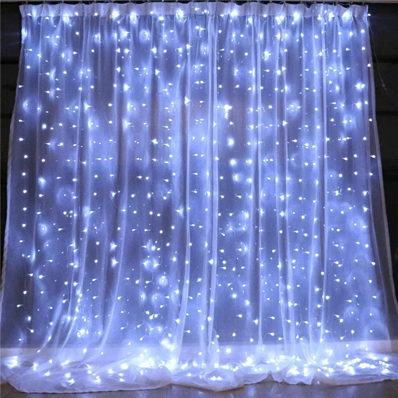 Imagem -04 - Natal Led Lights Curtain Garland 300 Led String Fairy ao ar Livre Interior Casa Decoração de Casamento Luz Líquida 3x3m