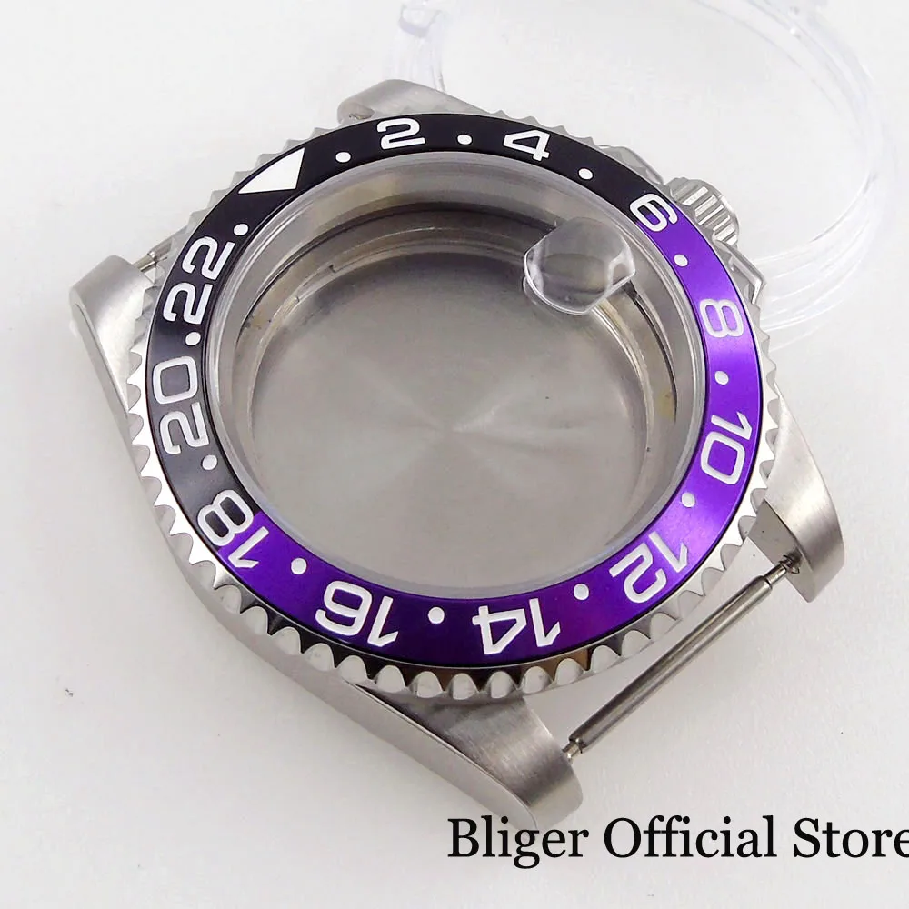 BLIGER Watch Case Black Purple Insert fit NH35A NH36A ETA 2824 2836 PT5000 MIYOTA 8215 821A 8205 DG MINGZHU 2813 Sapphire