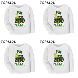 Farm Tractor Car Cartoon Boys T shirt 1 2 3 4 5 6 7 8 9 Years Birthday Customize Name Kids Long Sleeve T-shirts Girls Clothes