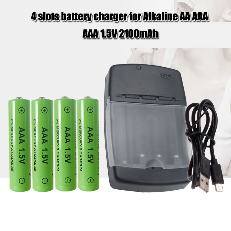 AAA 1.5 فولت القلوية بطارية قابلة للشحن 2100mah + سوبر سريعة 4 cheenl AA/AAA شاحن يمكن شحن البطارية القلوية