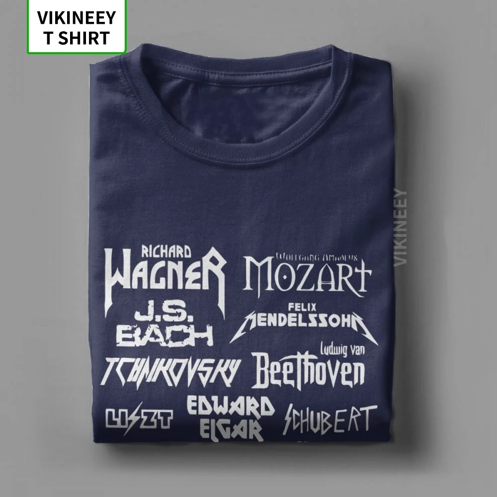 Heavy Metal Classical Composers T-Shirt Men Mozart Beethoven Chopin Bach Mendelssohn Slim Fit Tees 100% Cotton Clothes T Shirt