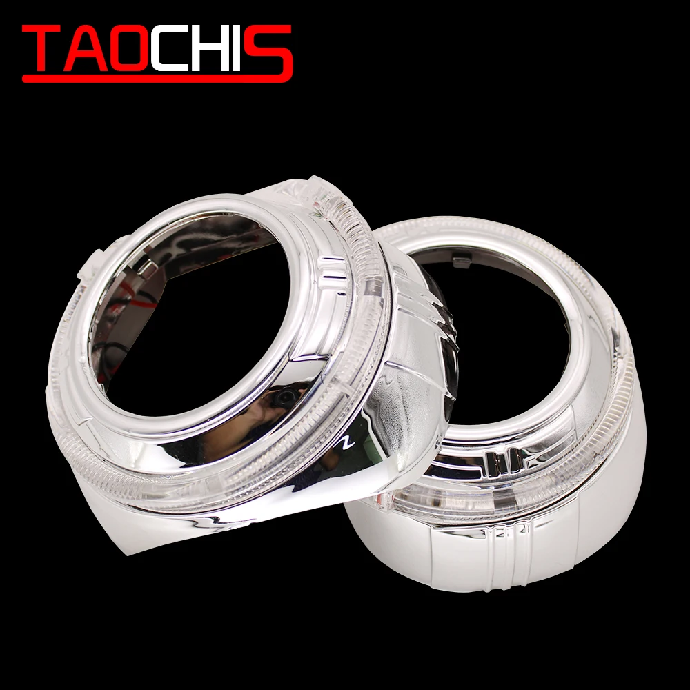 TAOCHIS 3.0 inches bi xenon projector lens shroud DRL car headlights chrome light guide angel eyes white red blue yellow color