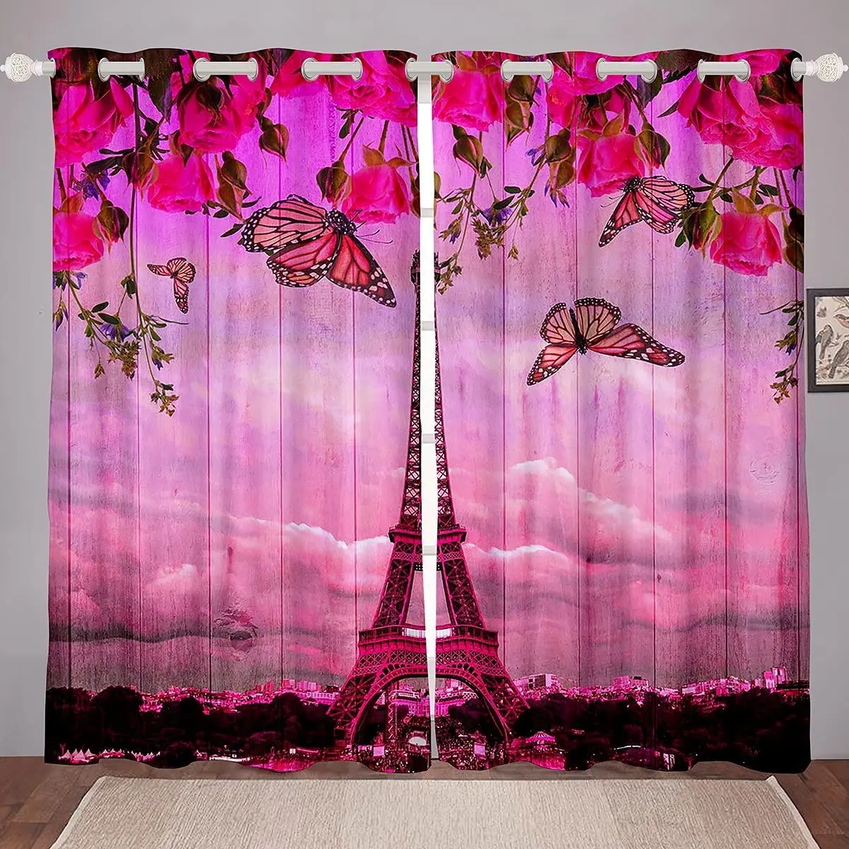 

Eiffel Tower Living Room Decoration Shading Pink Sweet Paris Double Bedroom Living Room Luxury Curtains