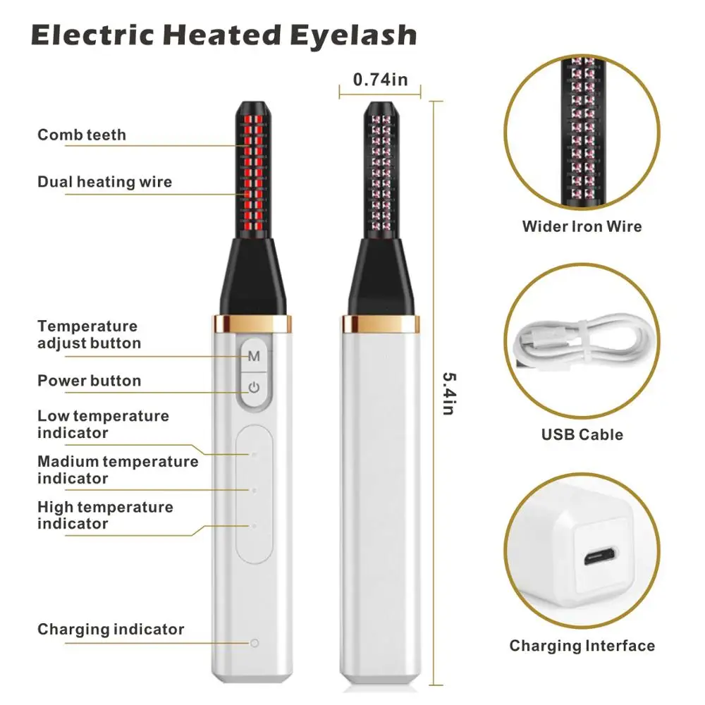 USB Rechargeable Heated Eyelash Curler - Portable Travel-Friendly, Quick Warm-Up, Long-Lasting Curl