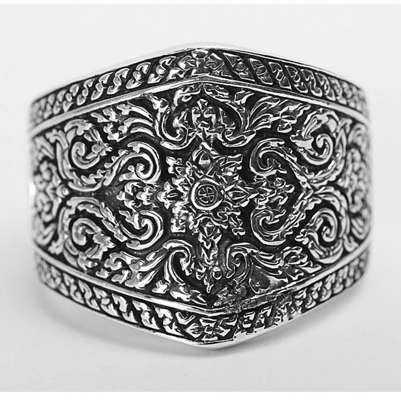 BOCAI New S925 Silver Jewelry Accessories Vintage CarvedIndividual Classical Wide-Faced  Ring for Man and Woman Wholesale