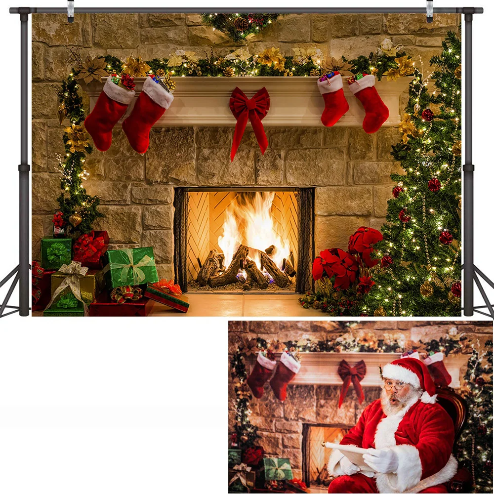 عيد الميلاد التصوير خلفية الموقد الشتاء الأسرة حزب راية خلفية شجرة عيد الميلاد جورب إكليل التصوير الفوتوغرافي استوديو الصور