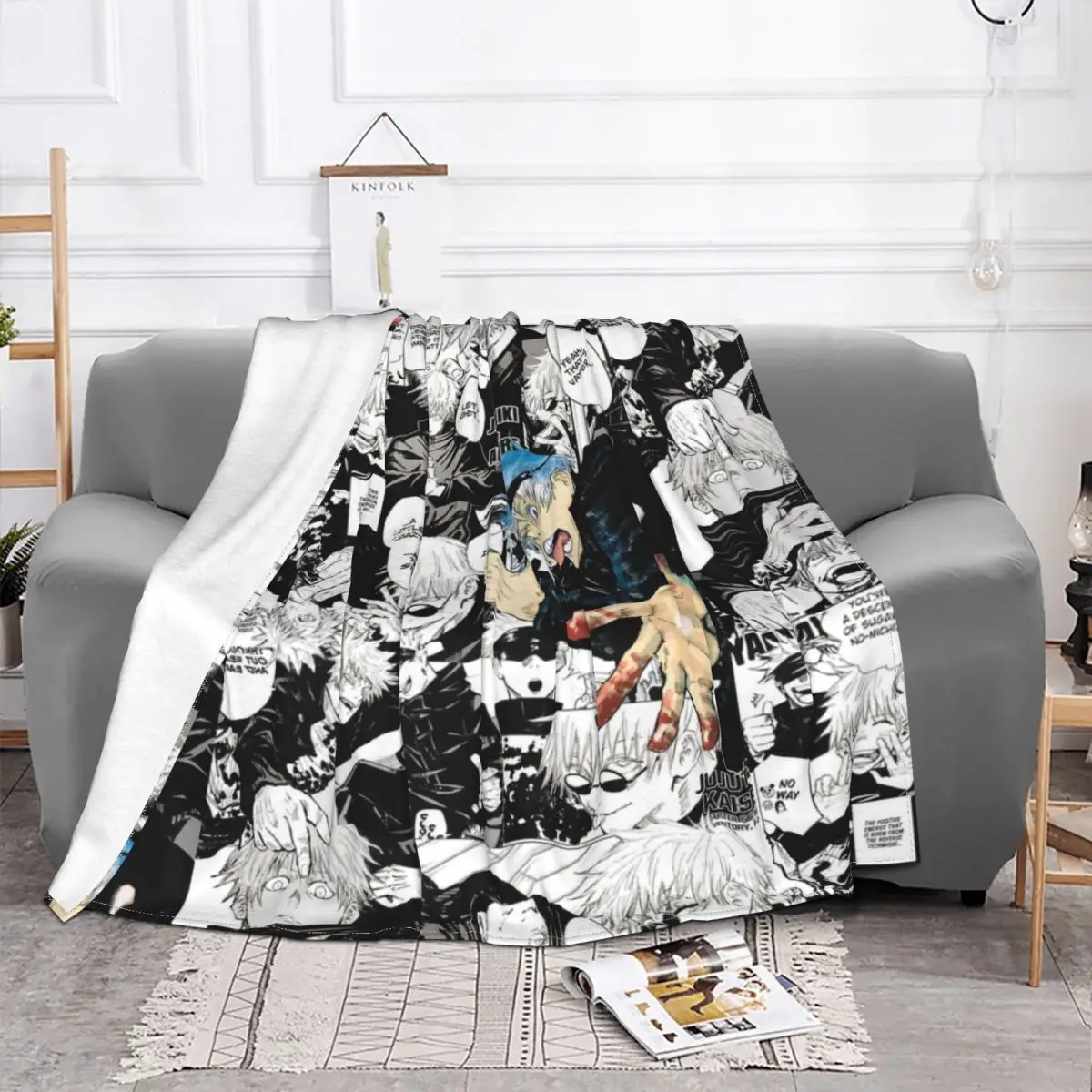 Gojo Satoru Jujutsu Kaisen Manga Collage Blanket Flannel Lightweight Throw Blanket for Bed Car Bedspread